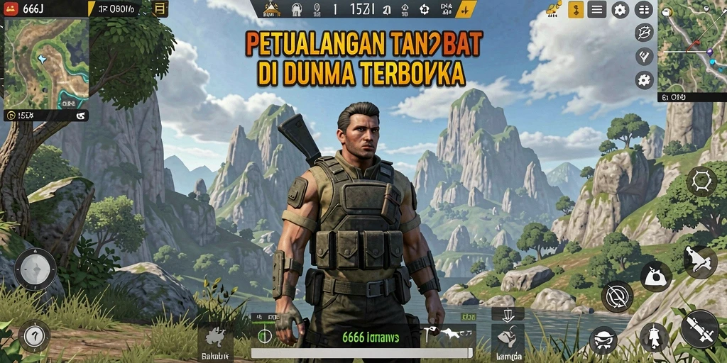 Gameplay seru di dunia terbuka 666J dengan banyak petualangan.
