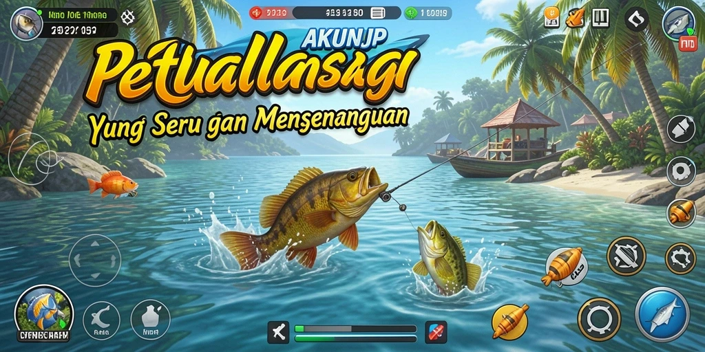 Screenshot gameplay AKUNJP menampilkan aksi memancing yang seru dan menantang.