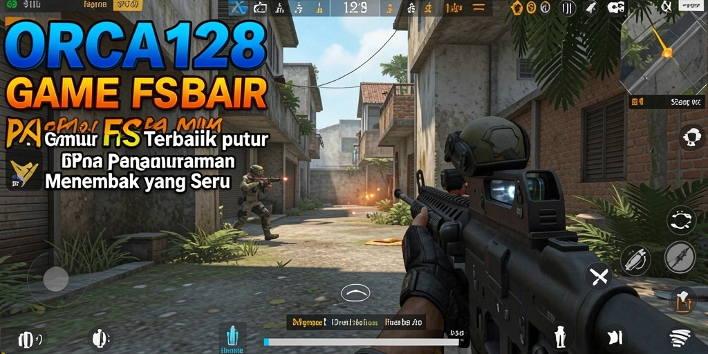 Screenshot gameplay ORCA128 menampilkan aksi menembak yang intens.
