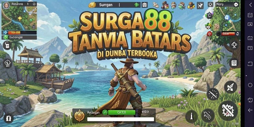 Screenshot utama SURGA88 menampilkan pemain menjelajahi dunia terbuka yang indah.